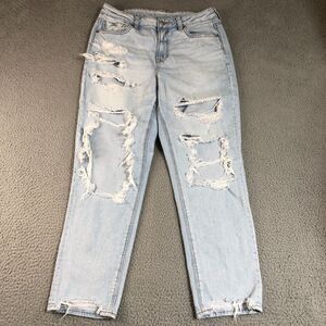American Eagle Strigid Jeans Womens 10 Blue Preppy‎ Distressed Ripped Mom Demin